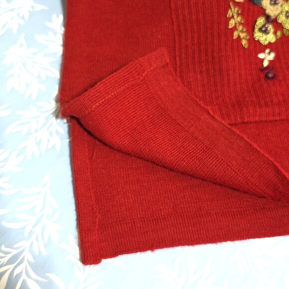 VTG Women Sz M Red Sweater 80s 90s Floral Beads Embroidered Wool Blend Crew Neck - Picture 7 of 11